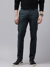 Men's Navy Blue Solid Cotton Slim Fit Casual 5 Pockets Trouser